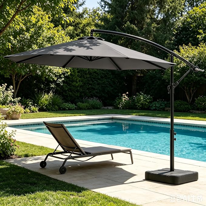 OLILAWN 10ft Patio Umbrella with Base Included, Outdoor Offset Cantilever Umbrella Upgraded Yarn-dyed Fabric Shade, Sturdy 8 Rids, Easy Tilt Adjustment, for Pool Deck Porch Backyard Garden,Charcoal