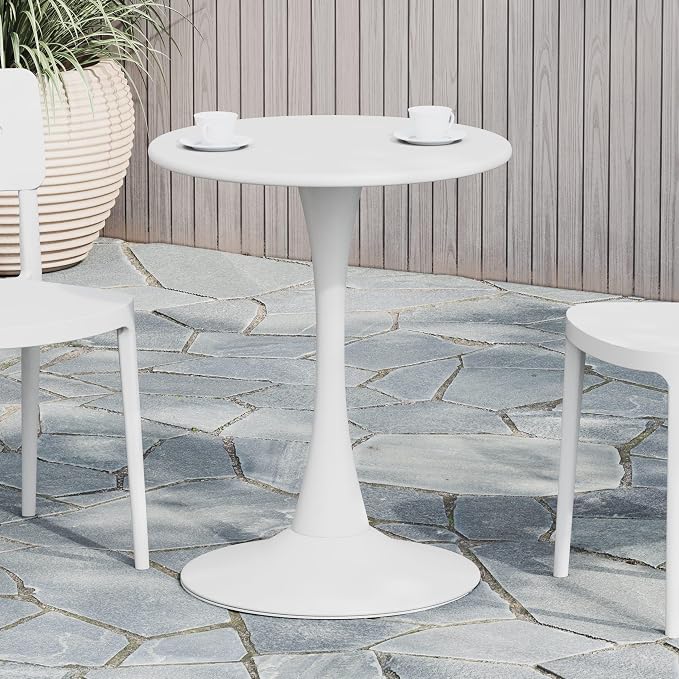 WestinTrends Playa 23.5" Round Outdoor Indoor Metal Cocktail Dining Table, White