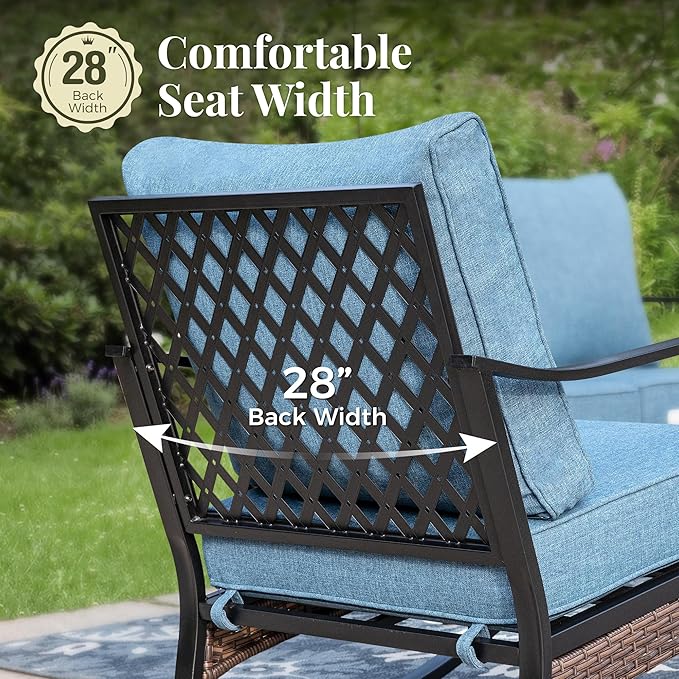 Patio Furniture Set with Coffee Table, Outdoor Conversation Set with 4 x Fixed Chairs, 1 x 3-Seat Sofa for Lawn Garden Backyard, Navy Blue