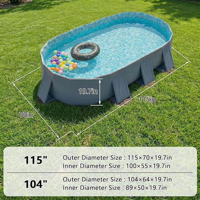 YYW Foldable Family Pool for Adults & Family - Portable Large Swimming Pool for Indoor/Outdoor Garden Backyard Summer Parties (Cloud Ink Gray, 115")
