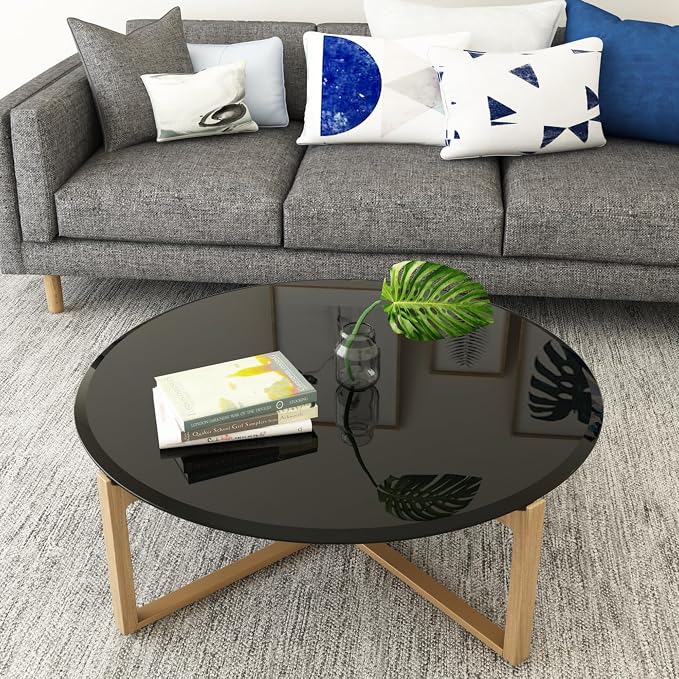 38.6 Inch Round Black Tempered Glass Table Top, Black Table Surface Protector, Safe 2/5" Thick-Beveled Polished Edge, Replacement Glass Top for Home, Office, Patio, Outdoor/Indoor