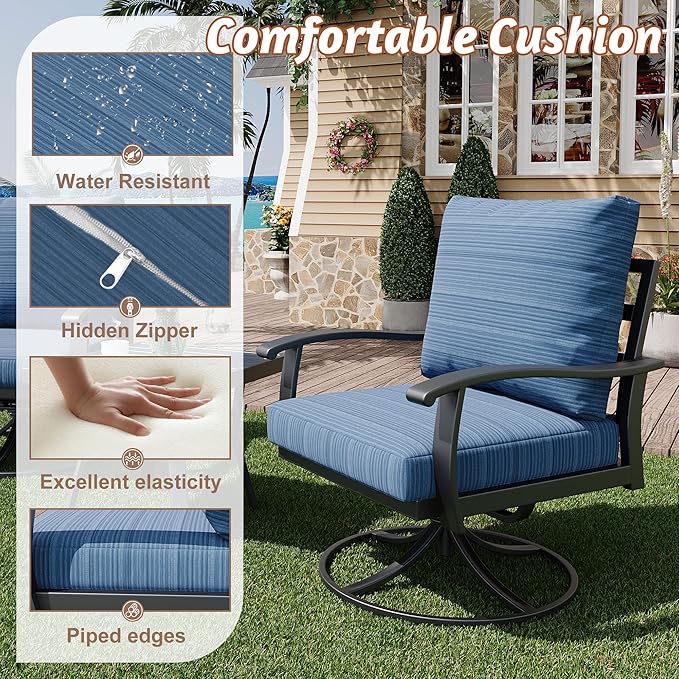 HOMREST 9 PCS Outdoor Patio Furniture Set with 2 Swivel Rocking Chairs and Metal Coffee Side Table, Patio Conversation Set with 2 Ottomans and 2 3-Seat Sofas, Loveseat for Big Garden, Deck, Poolside