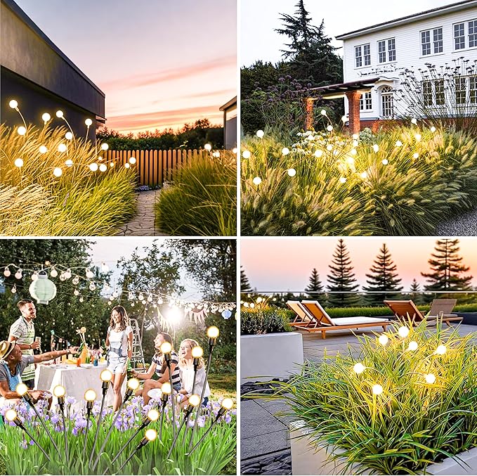 YAKii Solar Garden Lights Outdoor Waterproof, 4 Packs 32LED Firefly Swaying Light,Upgraded Outdoor Decor Lights for Yard Patio Pathway Lawn, Unique Gifts for Women Christmas Decoration,Warm White