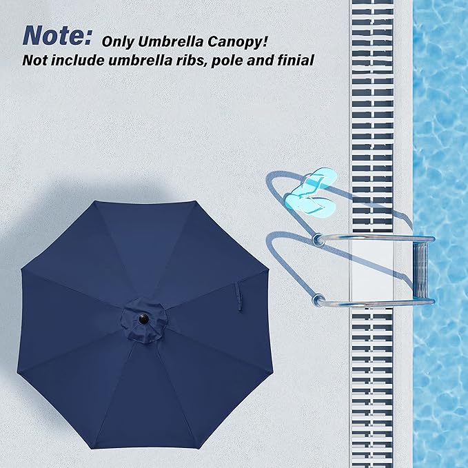 Simple Deluxe 9' Patio Umbrella Replacement Canopy Only Outdoor Table Market Yard Umbrella Replacement Top Cover with 8 Ribs, Dark Blue
