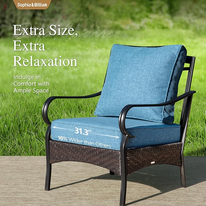 Sophia & William Patio Furniture Set with 56" Fire Pit Table, Metal Outdoor Conversation Set Patio Sectional with 3-Seater Sofas, 2 Fixed Chairs, 2 Ottomans, 1 Firepit Table for Porch Deck, Navy