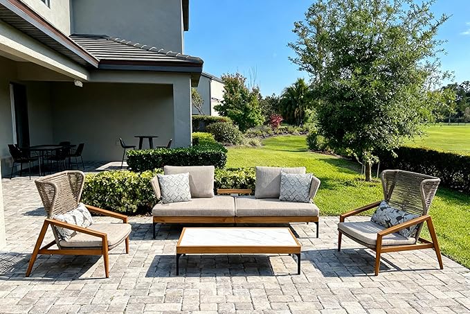 PURPLE LEAF 4 Pieces Patio Conversation Furniture Set Outdoor Aluminum Modern Wicker Sofa Chairs Sets with Coffee Table for Balcony Yard Garden Poolside, Cushions and Pillows Included