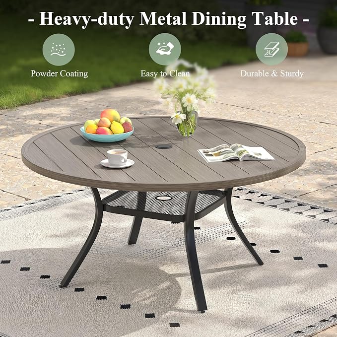 Patio Dining Set for 6, 47.2" Outdoor Dining Table and Chairs Set with Stackable Patio Chairs Outdoor Furniture for Garden Deck Backyard, Grey Table and Grey Chairs