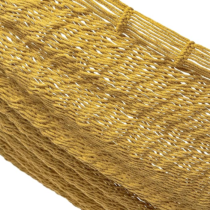 NOVICA Mustard Yellow Hand Woven Cotton Mayan 2 Person XL Rope Hammock with Hanging Accessories, 'Maya Mustard' (Double)