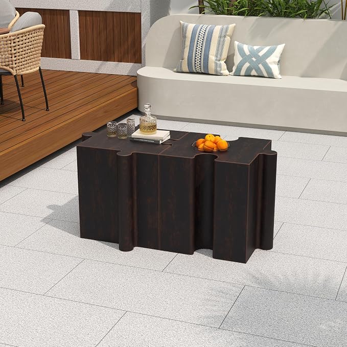 Christopher Knight Home Daton Interlocking Puzzle Outdoor Side Table, Lightweight Concrete Patio Coffee Table, Concave Edge MGO Modular End Table, Creative Set Up for Indoor&Outdoor Use, Copper
