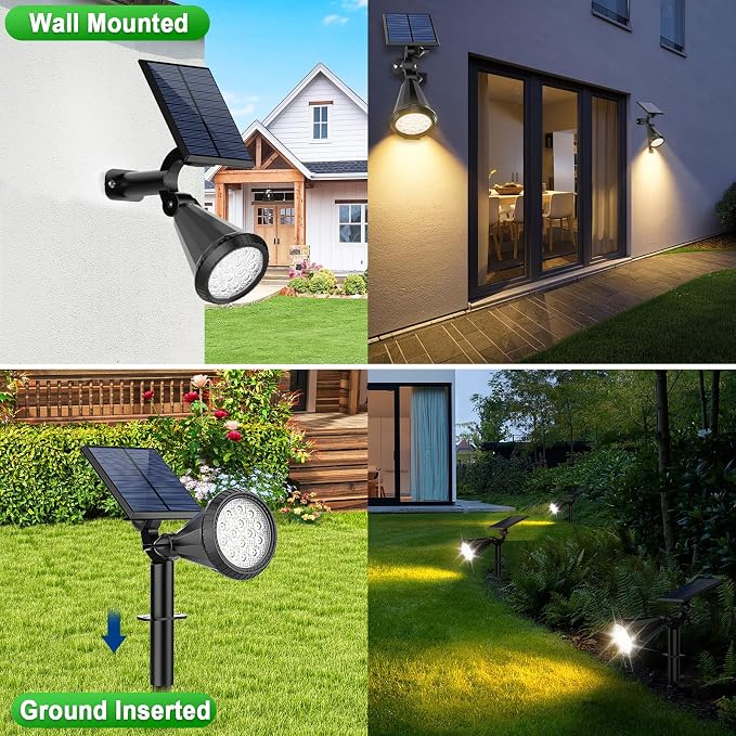 Tadyreal Solar Spot Lights Outdoor Waterproof 180° Adjustable Solar Powered Landscape Lights for Yard 4 Lighting Modes Solar Spotlights for Pathway Garden Outside Wall Pool Porch (2 Pack, Warm White)