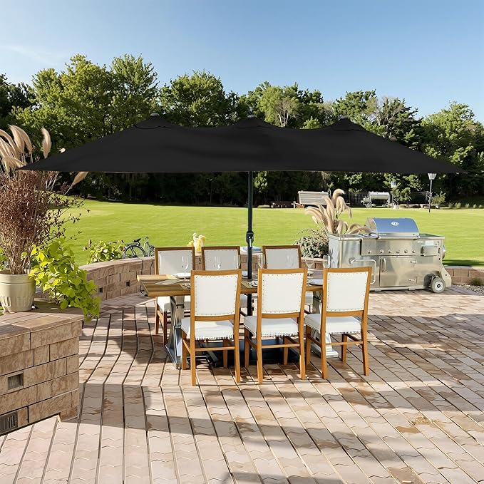 15ft Large Double-sided Pool Umbrella with Base Included, Outdoor Patio Umbrella with Crank Handle, Market Umbrella for Garden, Backyard (Black)