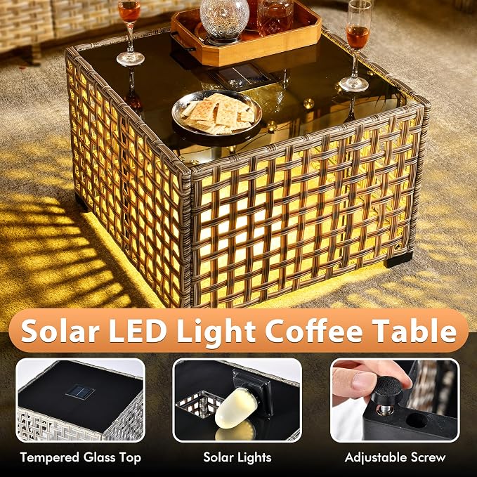 Patio Furniture Set, 5 Pieces Outdoor Wicker Conversation Sets with Coffee Table Outdoor Sectional Sofa for Balcony Backyard Poolside Garden Lawn (Blue)