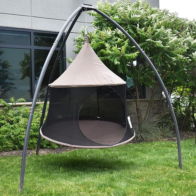 Vivere Polyester Canvas Cacoon Reto Multi Person Hanging Pod - Includes Hanging Rope and Carabiner - 440 lb Weight Capacity