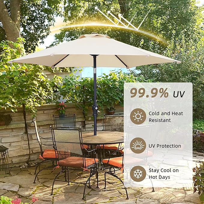 7.5FT Patio Umbrella, Outdoor Table Umbrella, Market Umbrella with Push Button Tilt and Crank for Garden, Lawn, Deck, Backyard & Pool