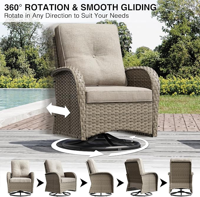 Joyside Wicker Patio Furniture Set, 6 Piece Outdoor Furniture Set with Thickened Cushions, High Back, Deep Seating, Wide Armrest, Outdoor Swivel Rocker Chairs for Porch, Deck