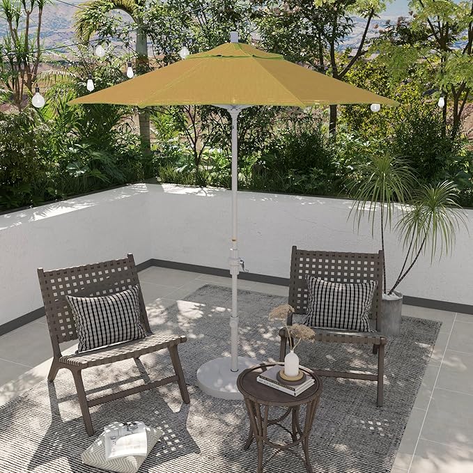 California Umbrella 7.5' Rd. Aluminum Patio Umbrella, Crank Lift, Collar Tilt, White