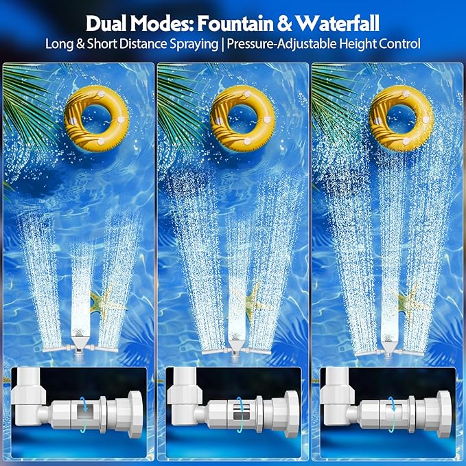 Mooroer Solar Pool Fountain with 9-Color LED Lights, Dual-Head Adjustable Waterfall Sprinkler, Cools Water 10-20°F, Remote Control & Light Sensor for Above/Inground Pools, Relaxation & Party Decor