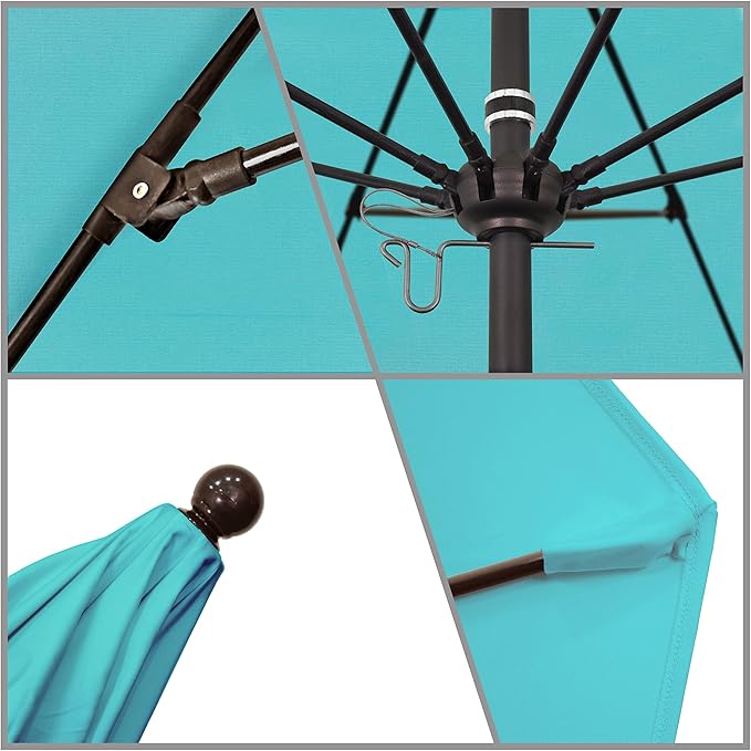 California Umbrella 9' Rd. Venture Series Contract Grade Patio Umbrella, Push Open Pin Stop, Bronze Finish, Sunbrella Aruba