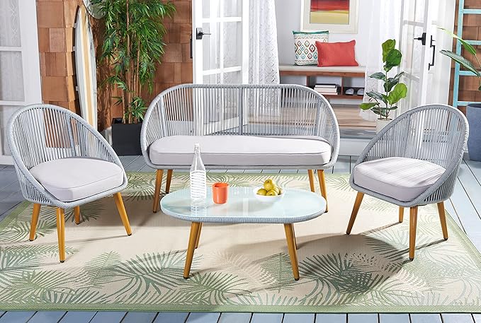 SAFAVIEH Outdoor Collection Halcott Grey Rope/Grey Cushion 4-Piece Conversation Patio Set