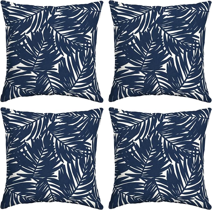 Arden Outdoor Toss Pillow, earthFIBER, 4-Pack, 16x16, Blue Palm | Indoor/Outdoor Décor, Rain-Proof, Fade Resistant, Mold and Mildew Resistant