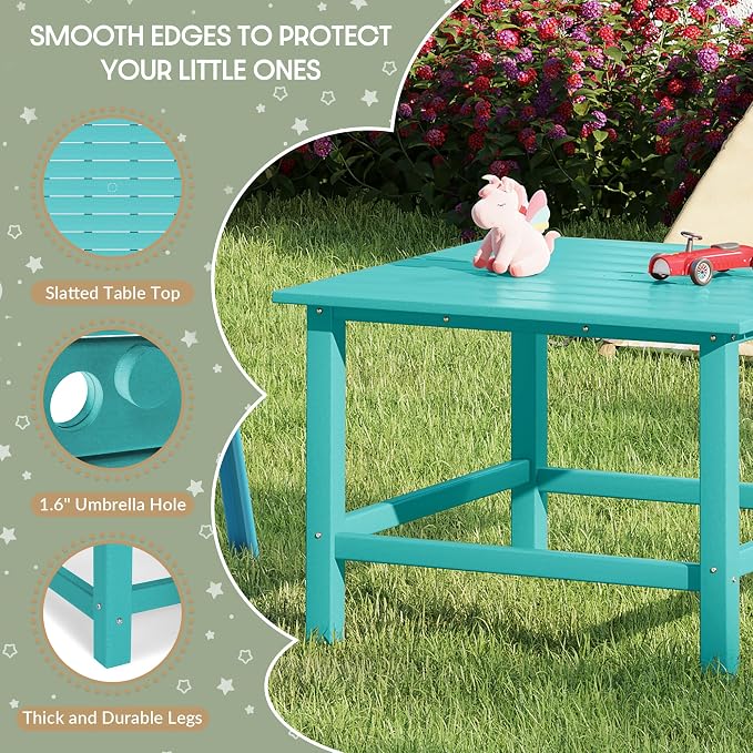 WestinTrends Malibu Kids Outdoor Patio Furniture HDPE 31" Wide Square Dining Table, Turquoise