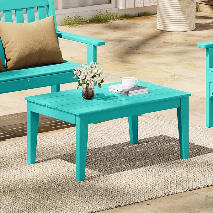 Costaelm Adirondack Outdoor Coffee Table, HDPE Drink Table Weather Resistant, Patio Porch Accent Balcony Table Outdoor End Table for Pool, Seaside, Backyard, Turquoise