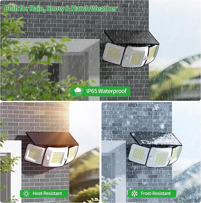 intelamp Solar Flood Lights Outdoor Waterproof, 6000mAh 1200LM Solar Powered Dual Motion Sensor LED Lighting Dusk to Dawn Security Floodlight Exterior with Remote for Outside Garden House Patio