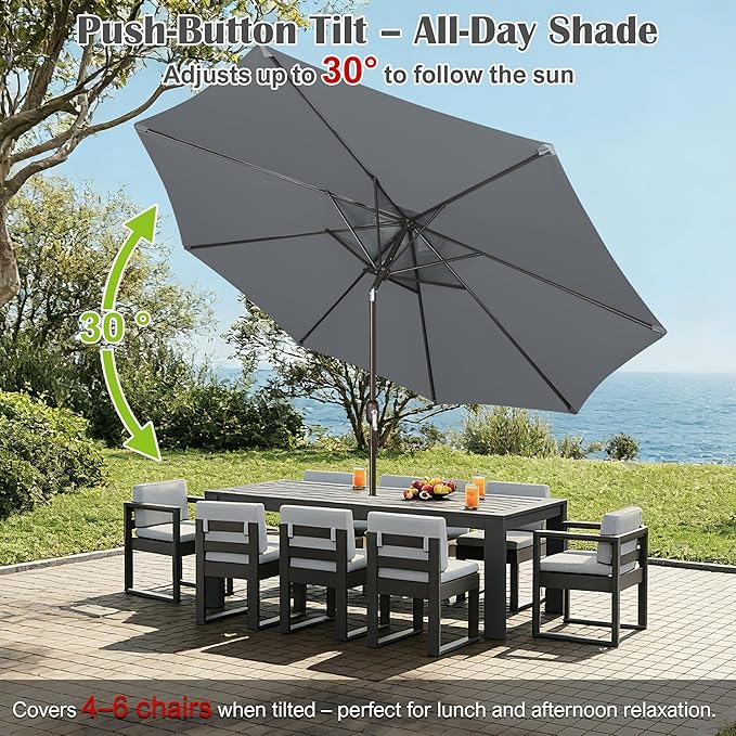 Blissun 10FT Outdoor Patio Umbrella, Outdoor Table Umbrella, Yard Umbrella, Market Umbrella with 8 Sturdy Ribs, Push Button Tilt and Crank