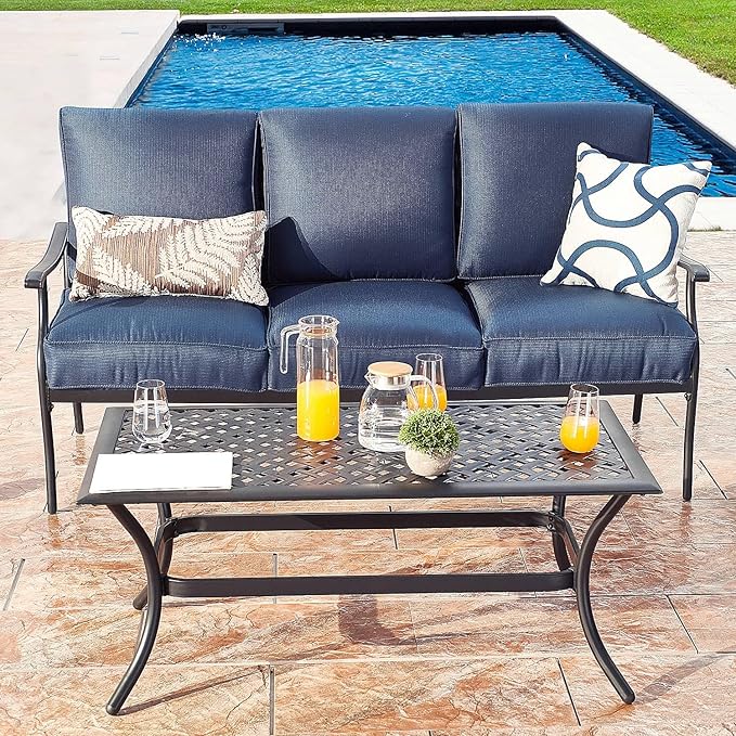 PatioFestival Patio Conversation Set 4Pcs Cushioned Outdoor Furniture Sets Patio Seating with All Weather Galvanized Steel Frame (Blue)