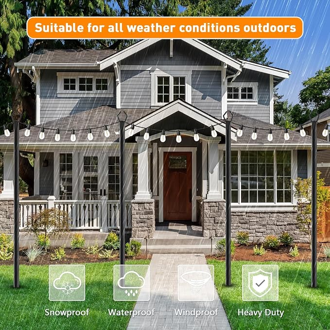 6 Pack 10 FT String Light Poles,Metal with Fork Lights Poles for Outdoor String Light, Rustproof Heavy Duty for Outside Garden,Patio,Wedding,Backyard,Deck,Party