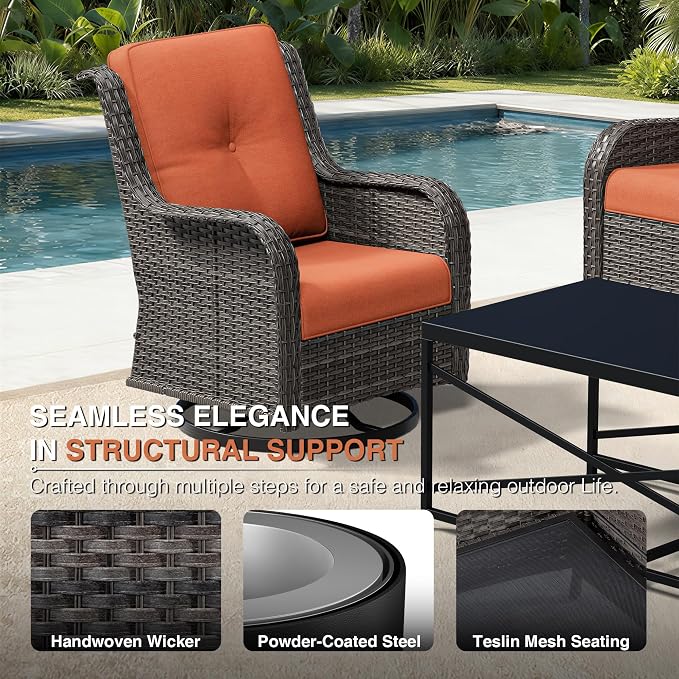 Joyside Outdoor Swivel Rocker Patio Chairs, Wicker Patio Furniture with High Back, Deep Seating, Wide Armrest, Thickened Cushions, Outdoor Rattan Furniture for Deck, Porch Use
