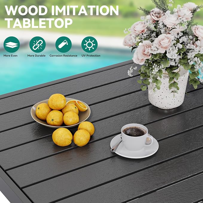 YITAHOME Stackable Patio Dining Set for 6, Breathable Outdoor Dining Set w/55 Aluminum Patio Table & 6 Stackable Patio Chairs Set, All Weather Outdoor Patio Dining Set for Backyard Deck Porch, Black