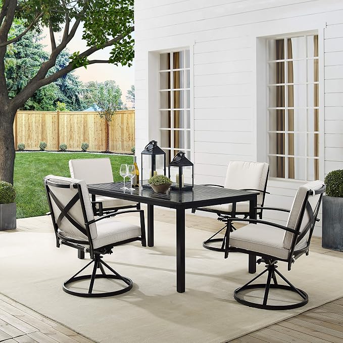 Crosley Furniture Kaplan 5-Piece Outdoor Dining Set for 4, Patio Table and Chairs for Backyard, Deck, Oiled Bronze with Oatmeal Cushions