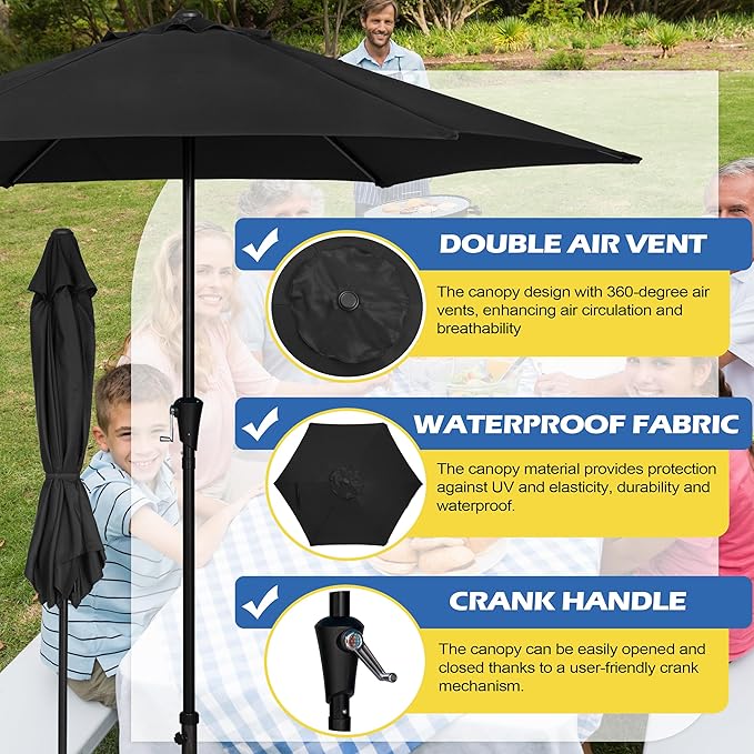 Sunnyglade 9FT Outdoor Patio Umbrella, Market & Table Umbrella with 6 Sturdy Ribs and Crank System, Fade-resistant & Waterproof for Garden Backyard Poolside Deck