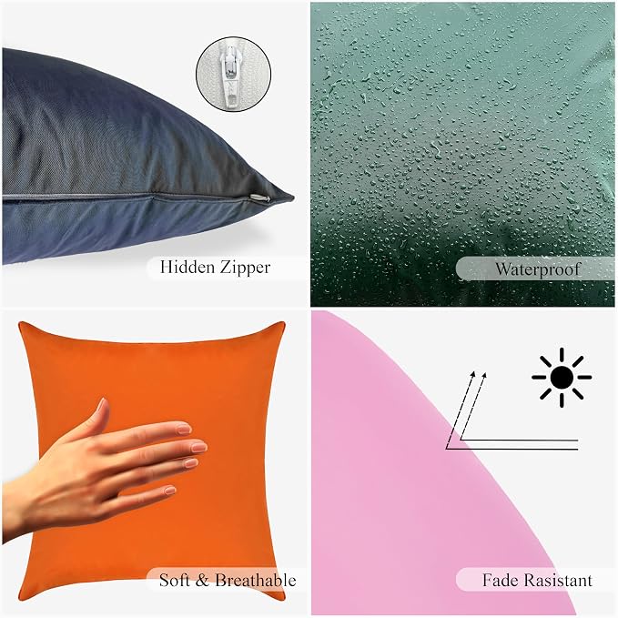 A1 HOME COLLECTIONS A1HC Luxurious Outdoor Waterproof Pillow Covers 22x22 Inches (Pack of 2, Copper Rust), Throw Pillow Covers for Pool Areas, Garden, Sofa, Chairs, Beds, Tent, Patio