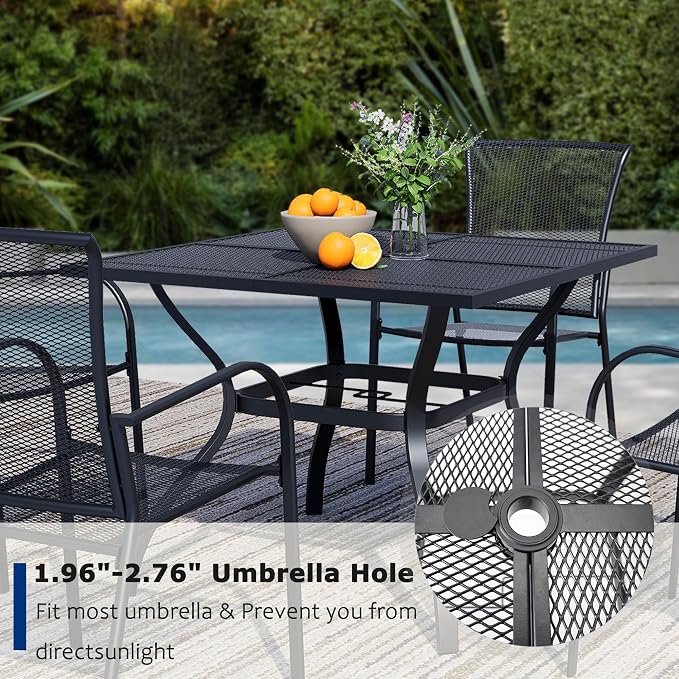 5 Piece Outdoor Dining Set, Patio Table and Chairs Set of 4, 37.5" Black Square Patio Table with 4 Metal Stackable Patio Chairs for Lawn, Garden, Porch