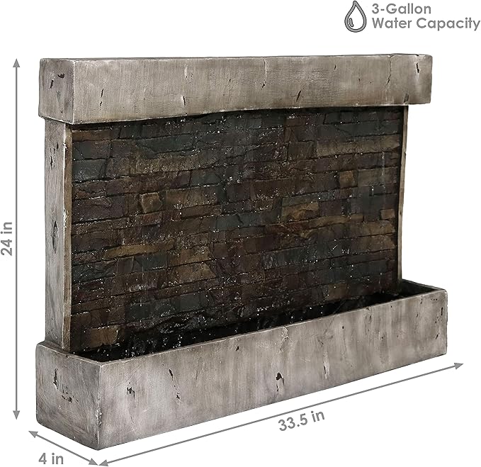 Sunnydaze Ancient Wall 24-Inch Polyresin Wall-Mounted Outdoor Fountain - Electric Submersible Pump - 3-Gallon Water Capacity Brown