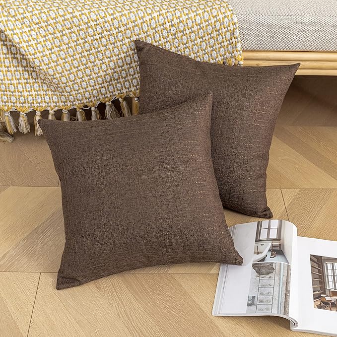 Kevin Textile Pack of 2 Outdoor Waterproof Pillow Covers Throw Pillow Covers Decorative Pillowcases Classic Checkered Pillow Cases for Sofa Couch Patio Garden 24x24 Inch Brown