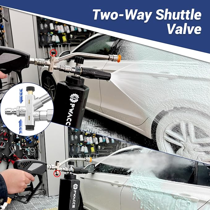 PWACCS Dual Foam Cannon with Pressure Washer Short Gun, 1.5 Liter | Car Wash Foam Gun Kit, Dual Connector Accessory, 1/4" Quick Connector, 5 Sprayer Nozzles, 5000 PSI