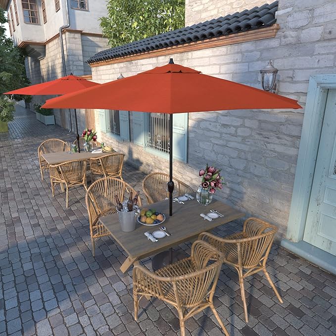 California Umbrella 9' Round Aluminum Outdoor Deck, Pool or Patio Umbrella, Crank Lift, Auto Tilt, Bronze Pole, Sunset Olefin