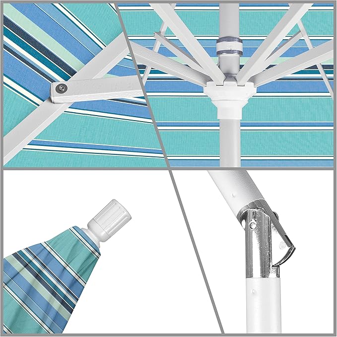 California Umbrella 9' Round Aluminum Patio Umbrella, Crank Lift, Collar Tilt, White Pole, Dolce Oasis