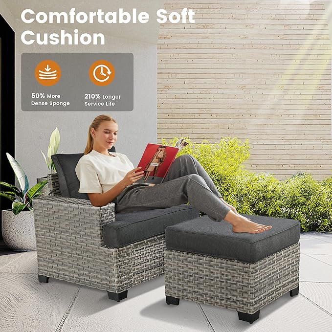 Patio Furniture Sets 7 Pieces Outdoor Sectional Rattan Sofa Manual Weaving Wicker Patio Conversation Set with Ottomans and T Cushion(Black)