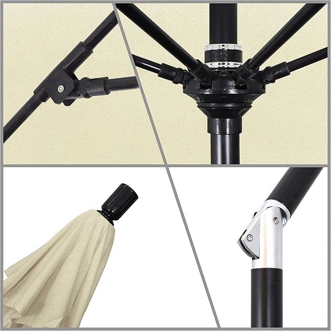 California Umbrella 9' Round Crank Lift, Collar Tilt, Aluminum Pole, Fiberglass Rib Patio Umbrella,