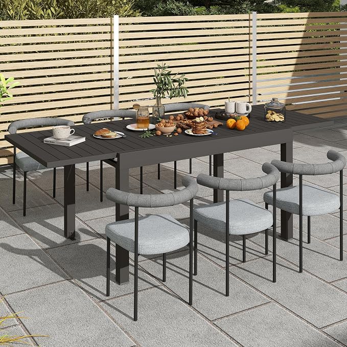All Aluminum Expandable Patio Dining Table for 4-6 People, Extendable Outdoor Dining Room Table, All Weather Patio Furniture, Rectangular Metal Table with Adjustable Width 35"- 71", Dark Brown