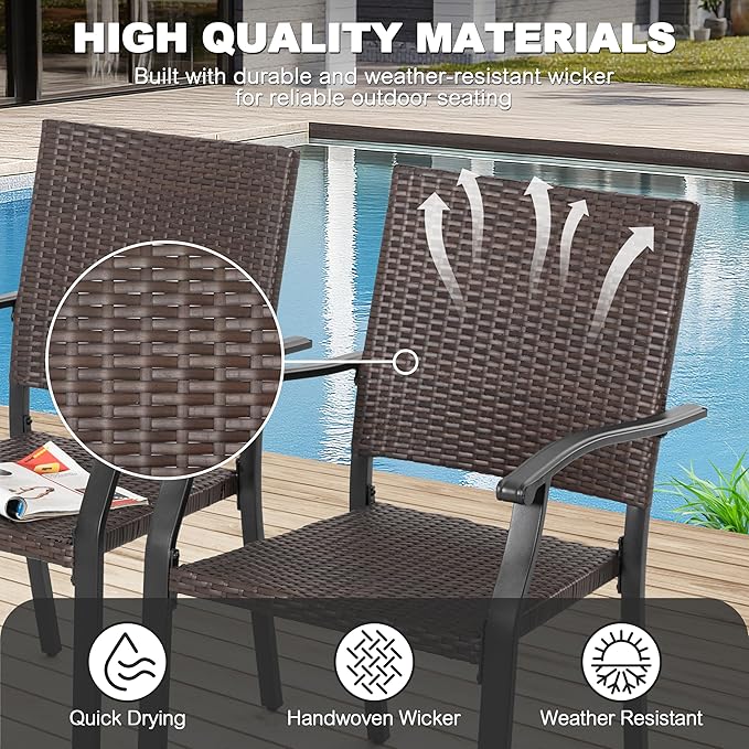 NUU GARDEN Outdoor Dining Set 5-Piece Patio Dining Set with Umbrella Hole, Weather-Resistant Iron Table with 1.57'' Umbrella Hole and 4 Wicker Chairs for Yard, Deck and Poolside, Black