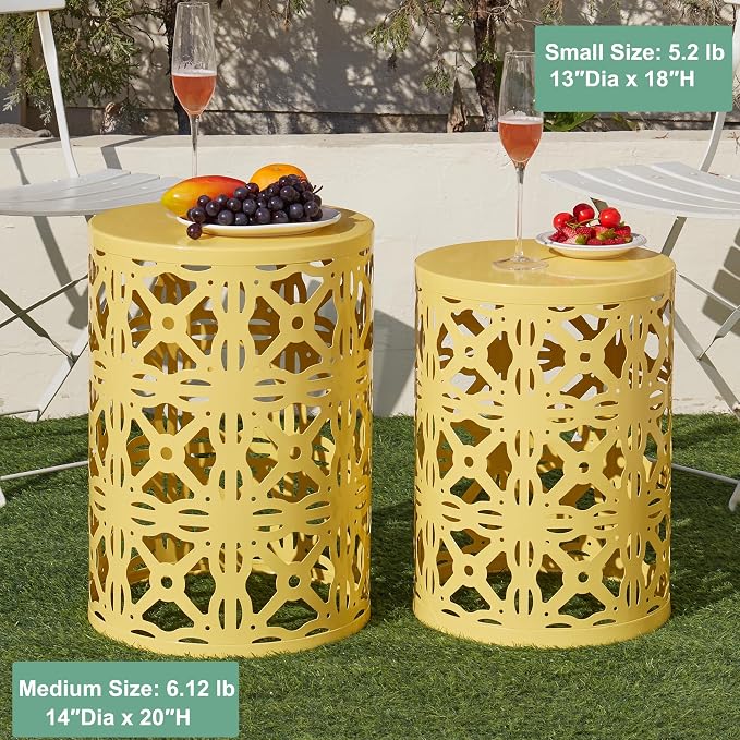 Y&M Set of 3 Stacking Coffee Table for Living Room, Patio Side Table,Indoor End Tables for Bedroom, Outdoor Decorative Garden Stool with Heavy Duty Metal Frame Modern Industrial Decor - Yellow