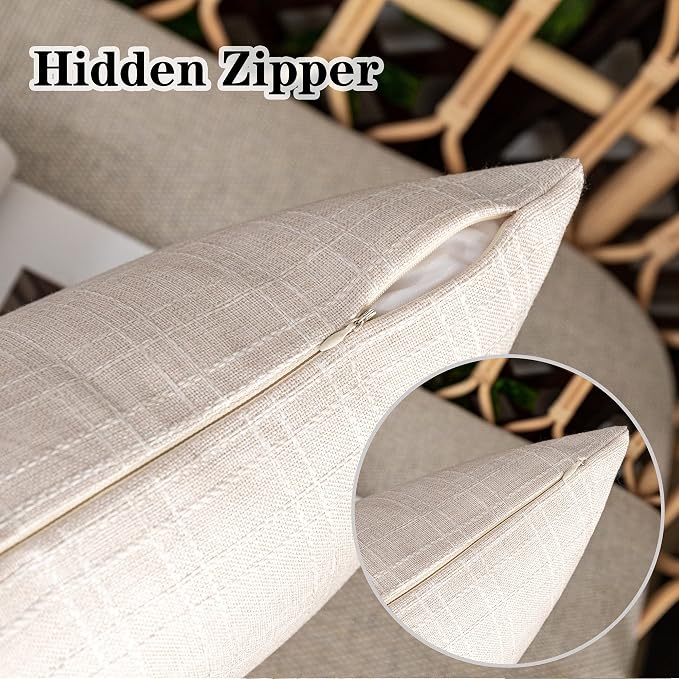 Kevin Textile Outdoor Waterproof 22”x22” Pillow Covers 2 Pack, Light Beige | Water Resistant, Soft Faux Linen-cotton Yarn-dyed Woven Texture Throw Pillow Covers for Tent Patio Garden Couch Sofa