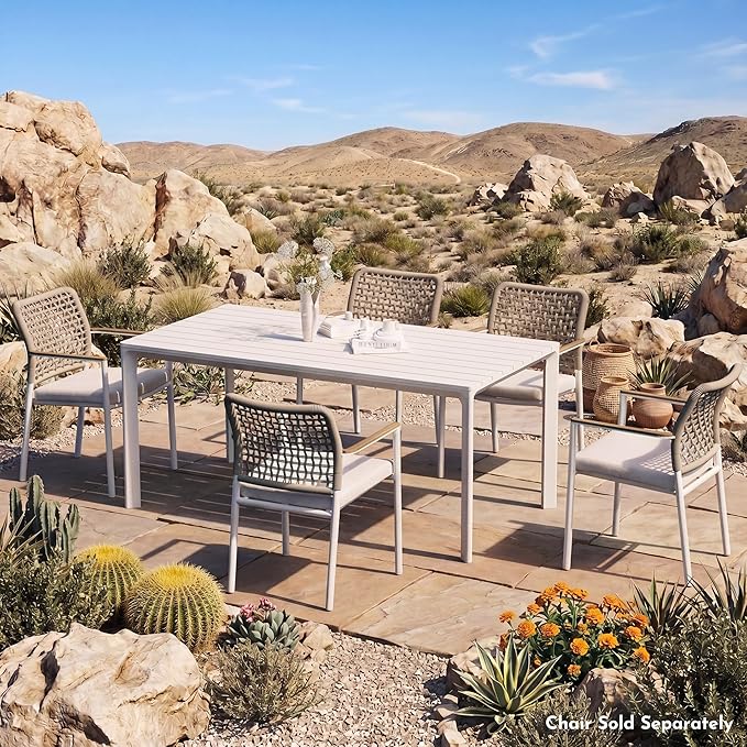 Modern Shade Cavo 67" All-Aluminum Outdoor Patio Dining Table, Minimalist Aluminum Patio Table with Elegant Easy-Clean Surface, Weather-Resistant Outdoor Dining Table for Garden, Indoor, White