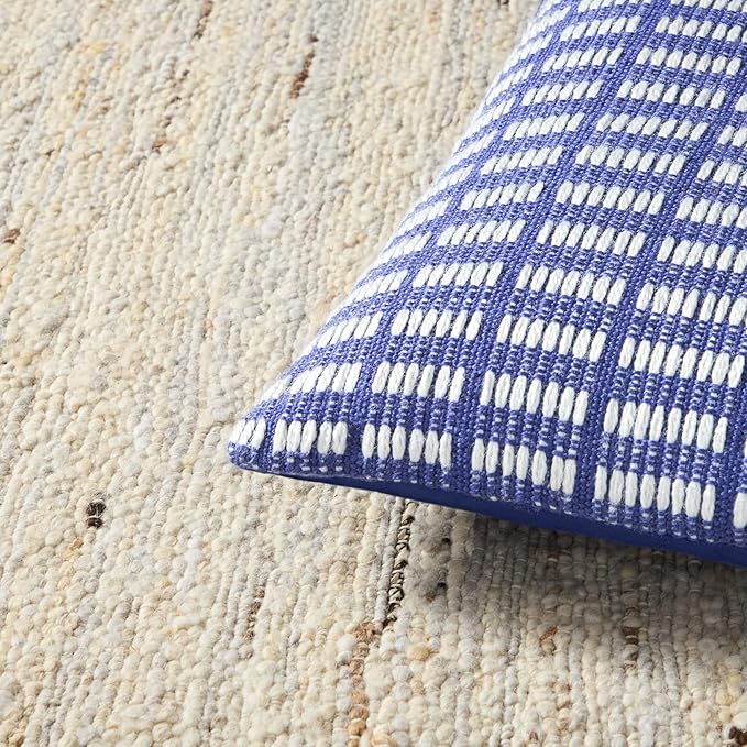 TOWN & COUNTRY TERRA Alara Textured Geo Stripe Handcrafted Indoor Outdoor Decorative Pillow, 100% Recycled Materials, UV Fade Resistant, Water Repellent, Blue/Ivory, 14"x20"