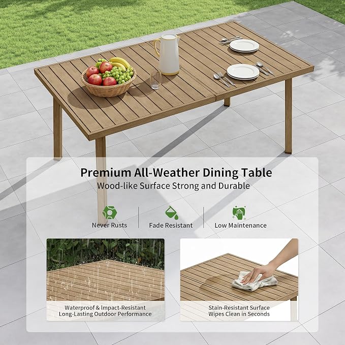 Outdoor Dining Set,7-Piece Patio Dining Table Set for 6 with Rectangular Table & 6 Thick Cushion Sofa Chair, Aluminum All-Weather Patio Furniture Set for Backyard, Garden and Poolside (Brown)